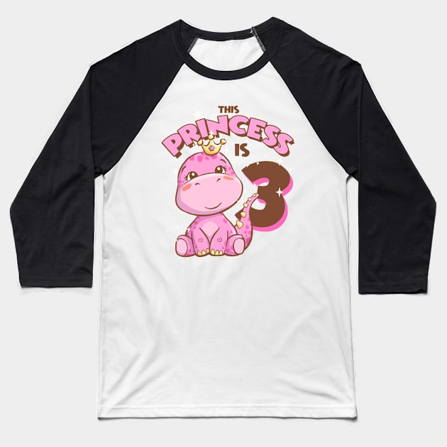 This Princess is 3 Girls 3th Birthday Pink Dinosaur Party Baseball T-Shirt by Irene Koh Studio